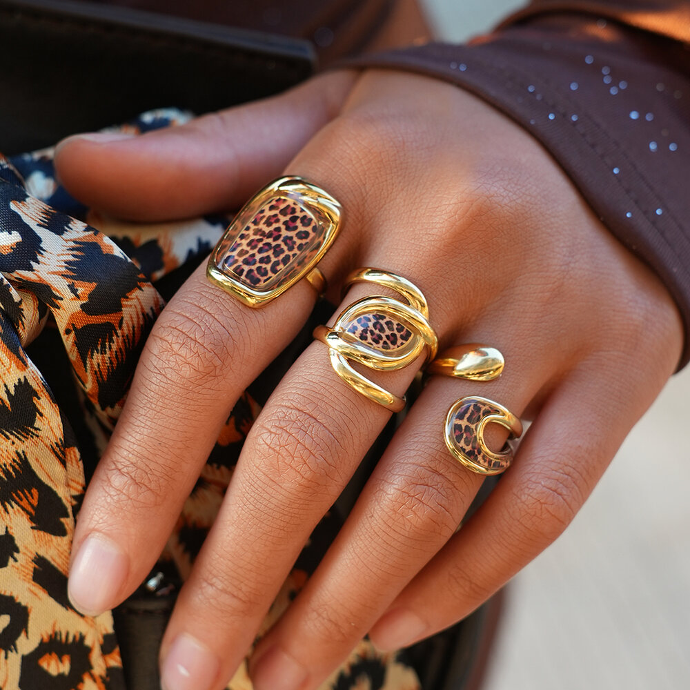 1 Piece Retro Irregular Shape Stainless Steel Waterproof Gold Color Women's Statement Rings h5Picture4