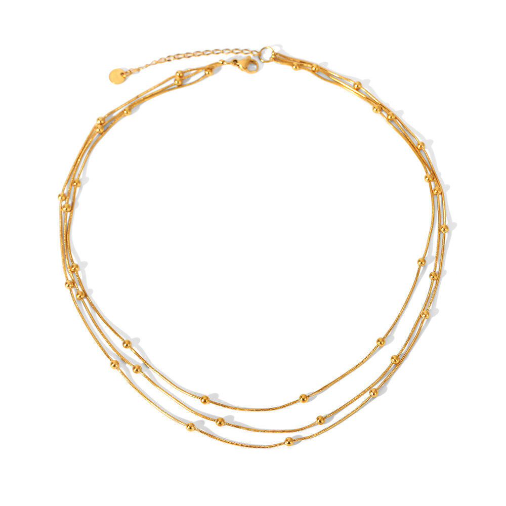 Beads Stainless Steel Waterproof Gold Color Layered Necklace Set