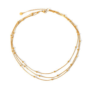 Beads Stainless Steel Waterproof Gold Color Layered Necklace Set h5