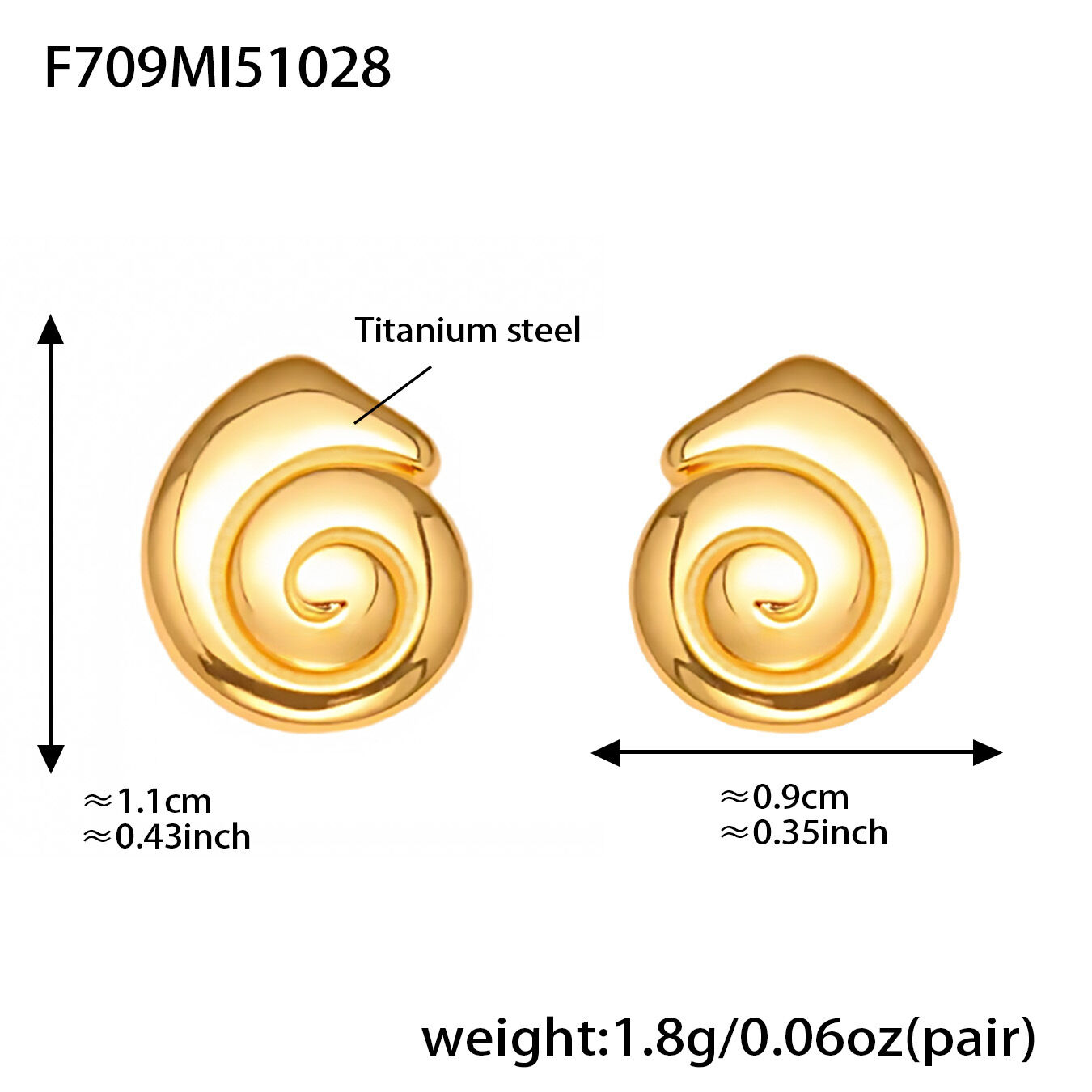 1 Pair Vortex Stainless Steel Waterproof Gold Color Women's Stud Earrings h5 Picture2