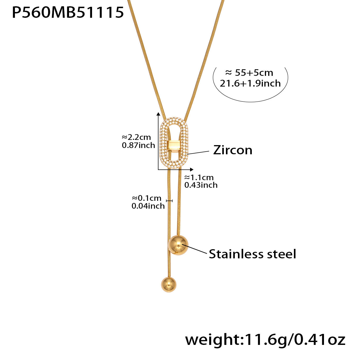1 Piece Luxurious Adjustable Chain Stainless Steel Waterproof Gold Color Zircon Women's Pendant Necklaces Picture2