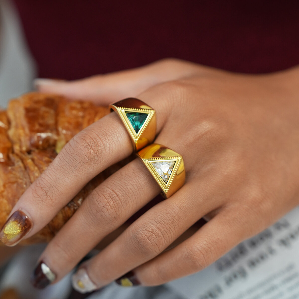 1 Piece Triangle Stainless Steel Waterproof   Gold Color  Zircon Women's Statement Rings Picture5