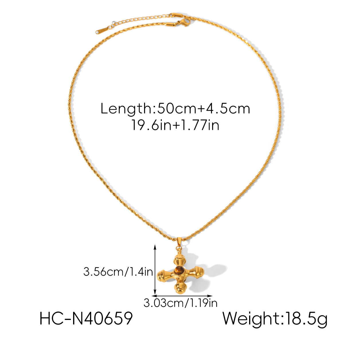 1 Piece Retro Cross Stainless Steel Waterproof Gold Color Natural Stone Pendant Necklace h5 Picture2