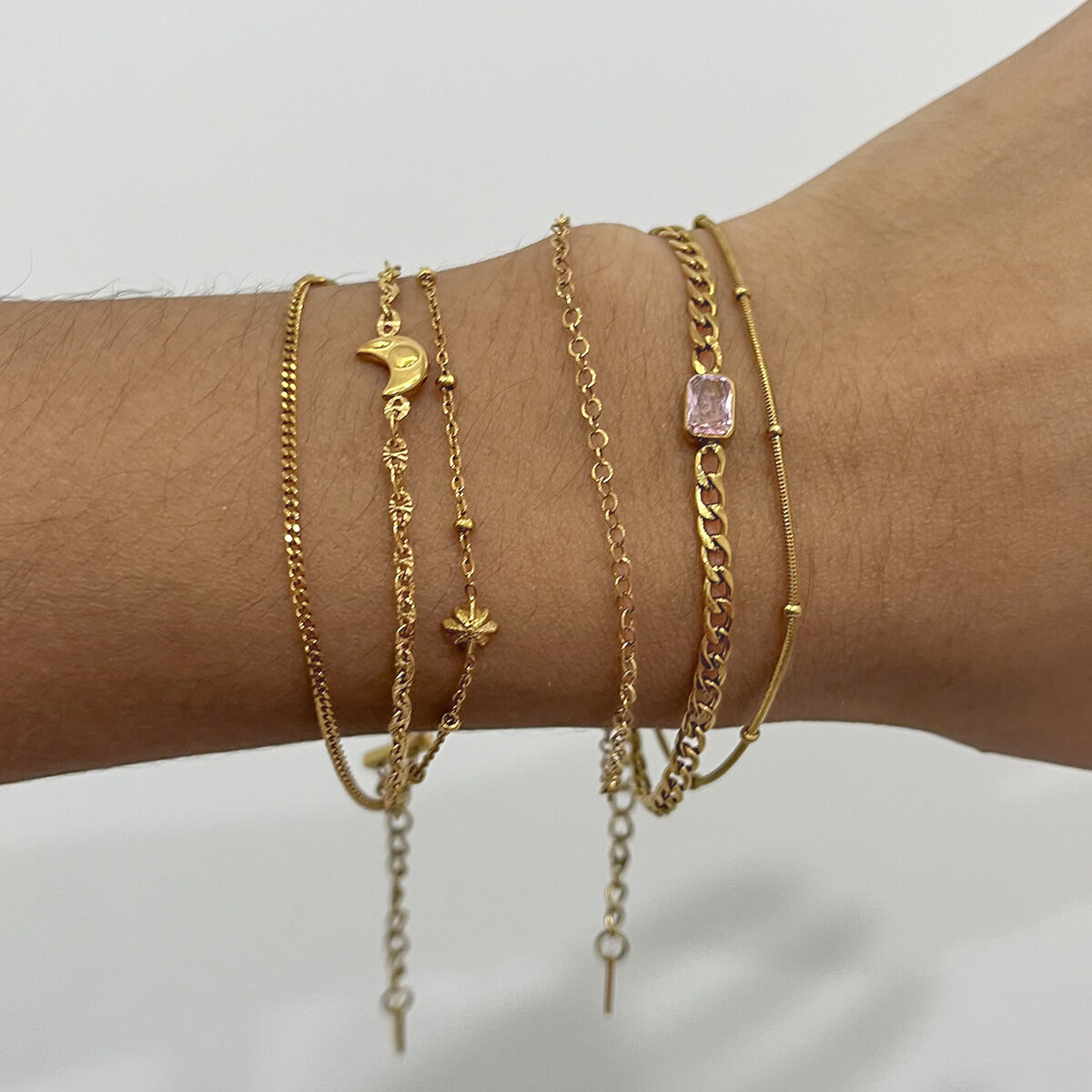 1 Piece Sophisticated Three Layers Stainless Steel Waterproof Gold Color Zircon Women's Chain Bracelets