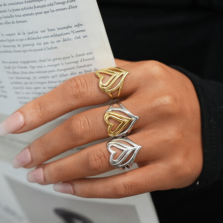 1 Piece Simple Series Retro Heart Stainless Steel Waterproof Gold Color Statement Rings 2
