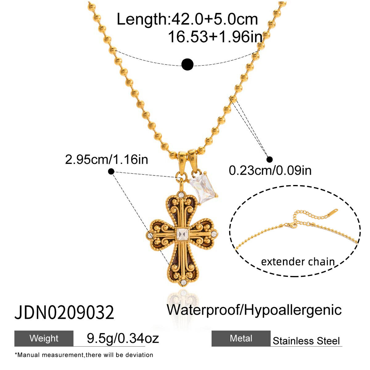 1 Piece Retro Cross Stainless Steel Waterproof Gold Color Zircon Women's Pendant Necklaces Picture2