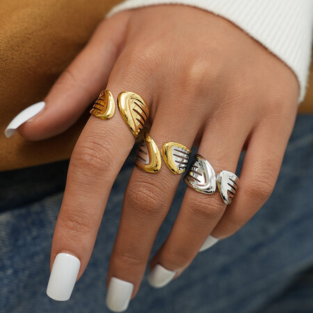 1 Piece Simple Series Irregular Shape Stainless Steel Waterproof Gold Color Women's Statement Rings