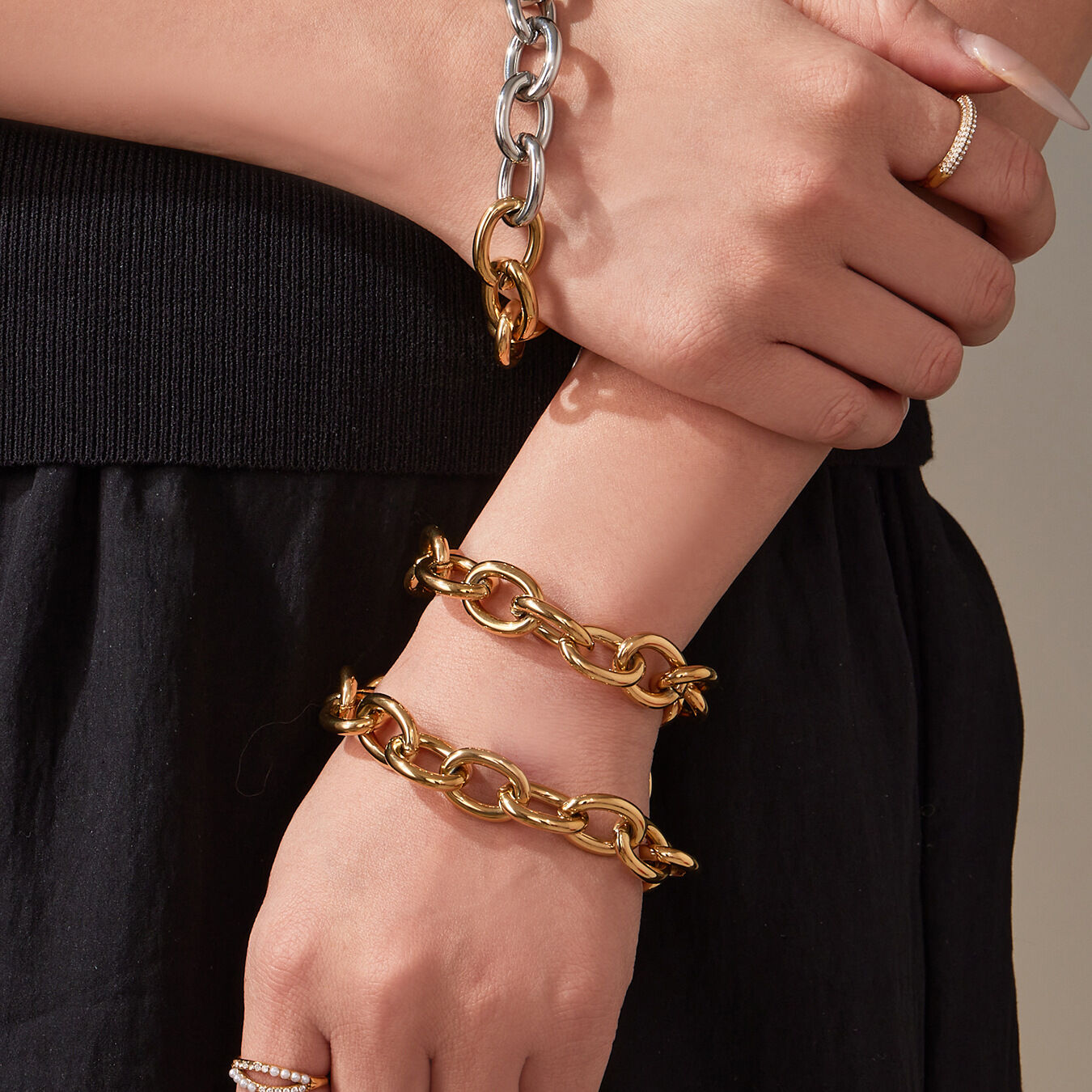 1 pezzo moderno, catena spessa in acciaio al titanio color oro, collane da donna 2
