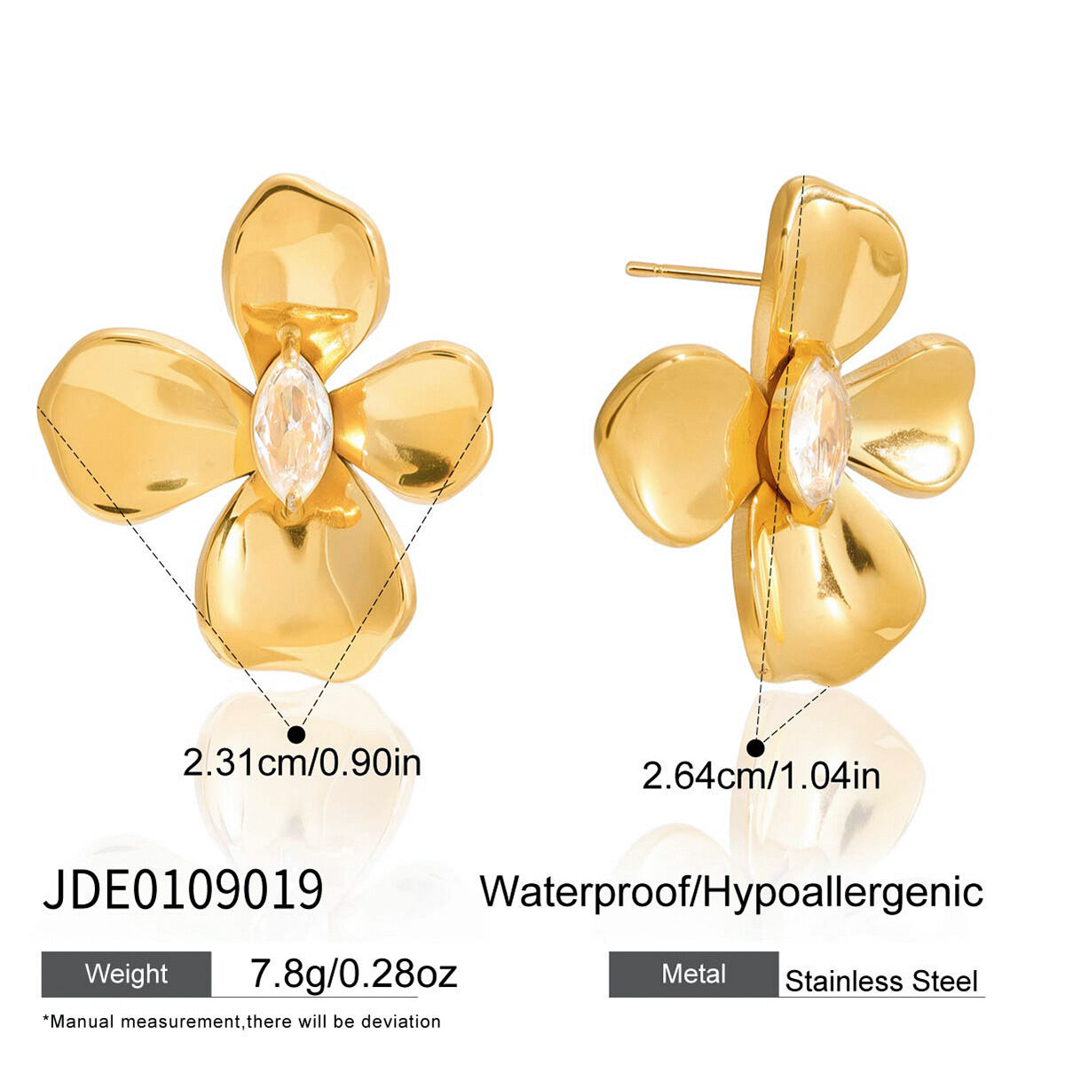 1 Pair Dazzling Flower Stainless Steel Waterproof Gold Color Zircon Women's Stud Earrings h5 Picture2