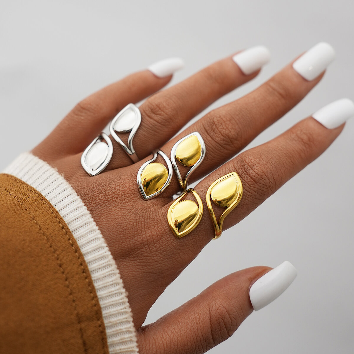 1 Piece Simple  Plant Stainless Steel Waterproof   Gold Color Women's Statement Rings Picture5