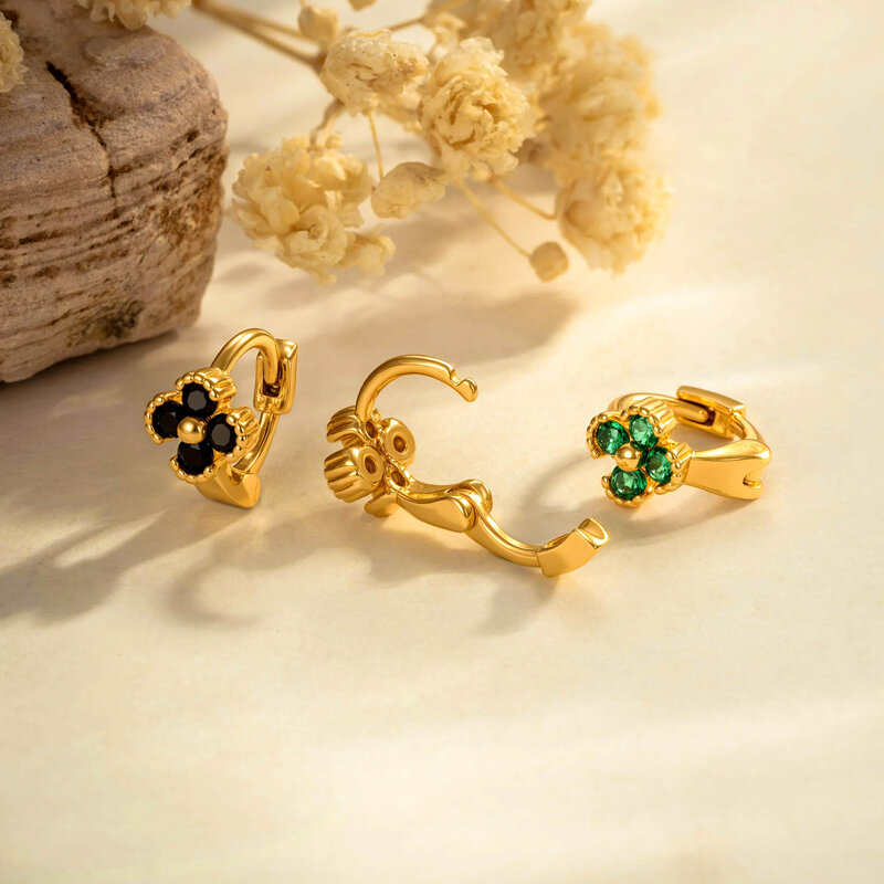 1 Piece Vibrant Flower Copper Gold Color Zircon Women's Hoop Earrings 2