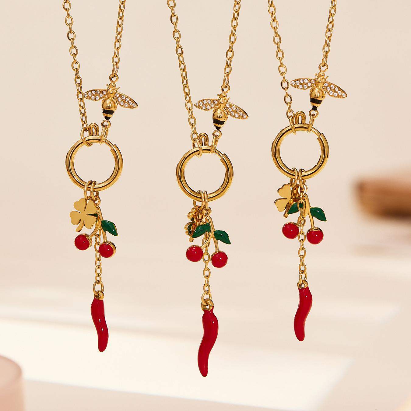 1 Piece Luxurious Cherry&Chili Stainless Steel Waterproof Gold Color Women's Pendant Necklaces Picture4