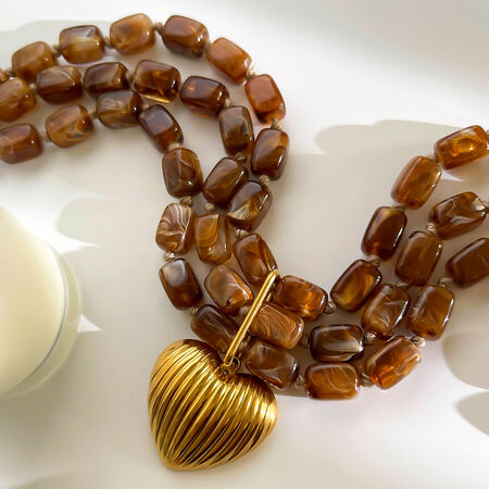 1 Piece Resin Beads Heart Pendant Gold Color Layered Necklace 2