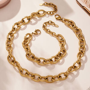 1 stuk moderne dikke ketting van titanium staal, goudkleurig, dameskettingen h5 Afbeelding3