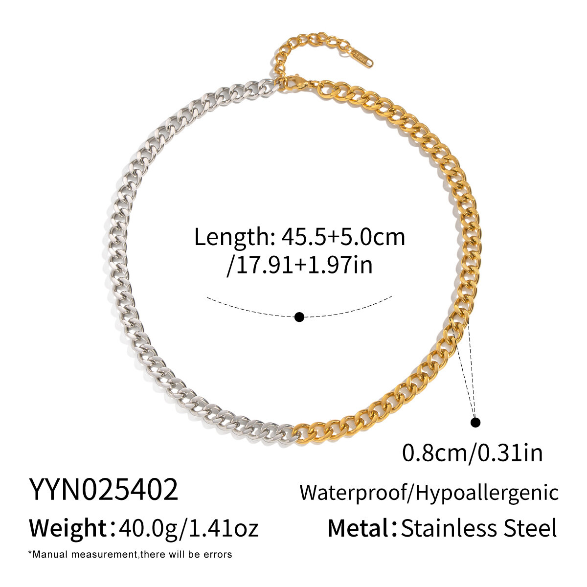 1 Piece Chain Stainless Steel Waterproof Mixed Color Necklace h5 