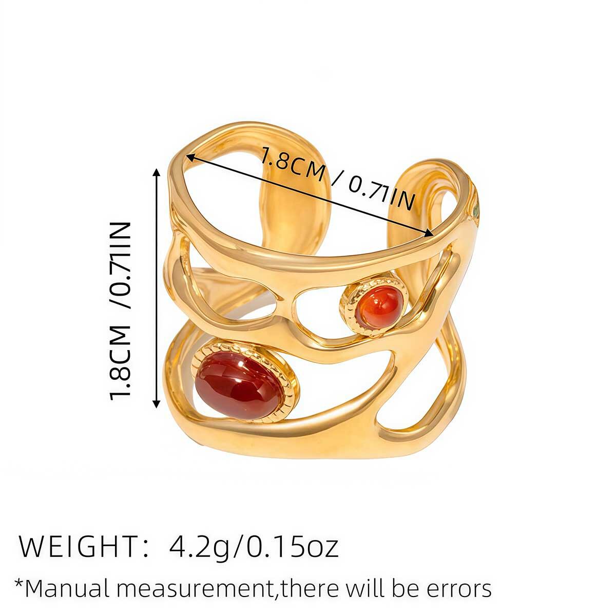 1 Piece Simple  Retro Irregular Shape Stainless Steel Waterproof  Gold Color Women's Statement Rings 