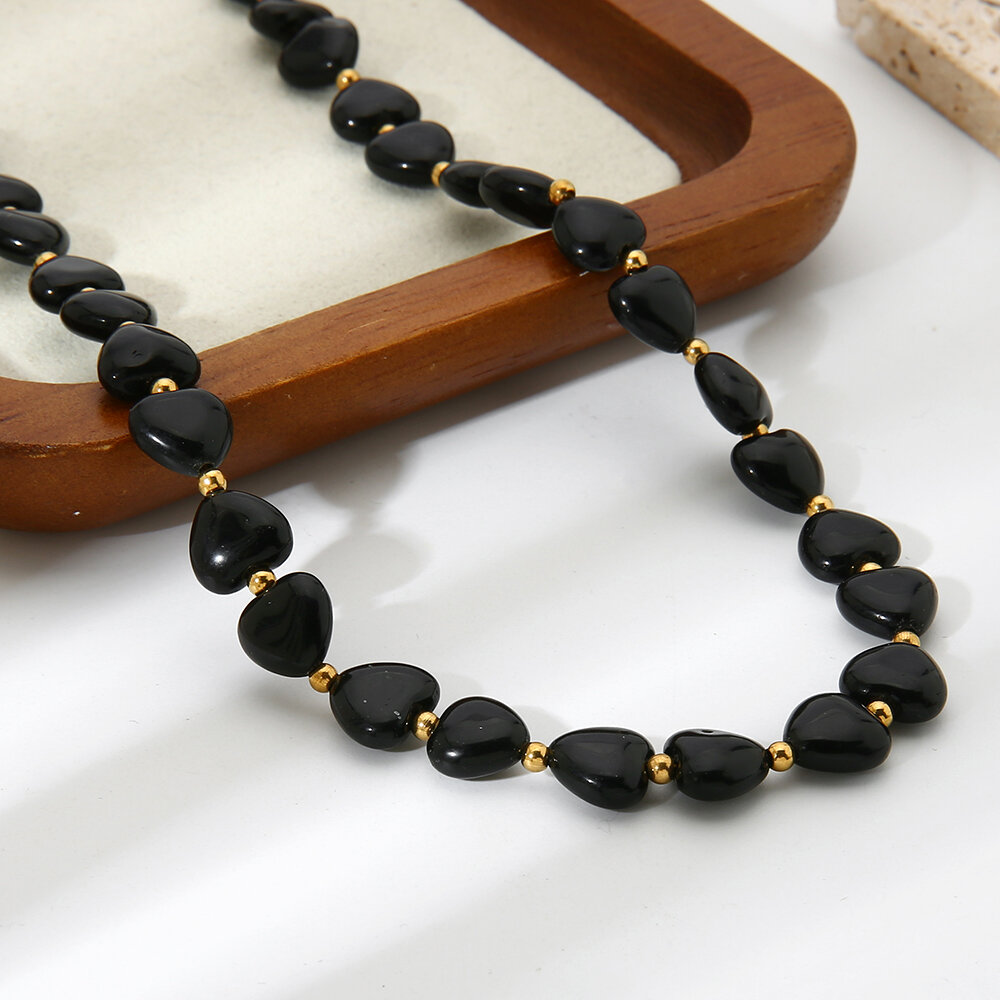 Conjunto de joyería para mujer con forma de corazón negro inspirado en diseño retro de 1 pieza h5 Imagen2