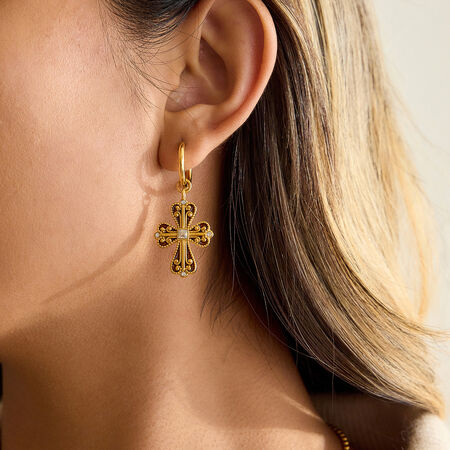 1 Pair Luxurious Cross Stainless Steel Waterproof Gold Color Women's Drop Earrings 2