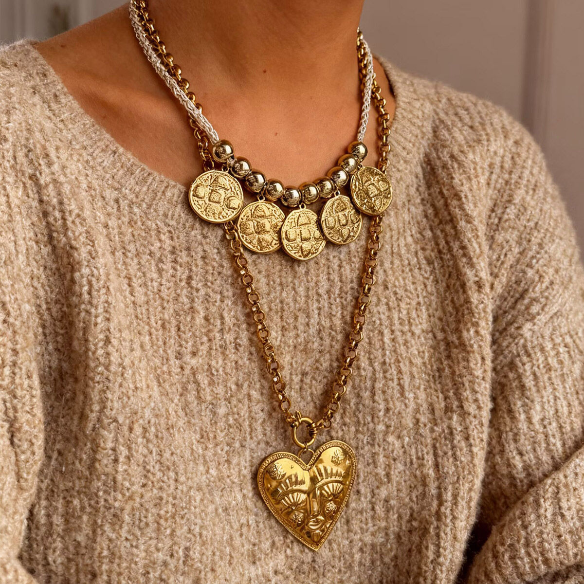 1 Piece Heart Gold Color Pendant Necklace 2