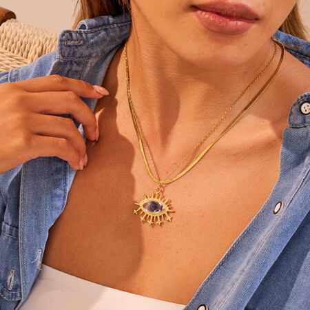 1 Piece Luxurious Devil's Eye Circle Stainless Steel Waterproof Women's Pendant Necklaces