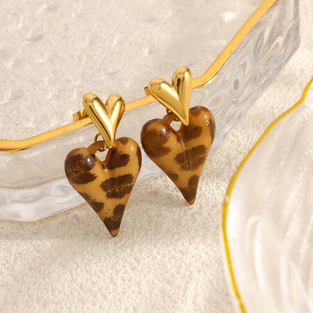 1 Pair Ethnic Daily Heart Leopard Print Stainless Steel Waterproof Women's Stud Earrings 2