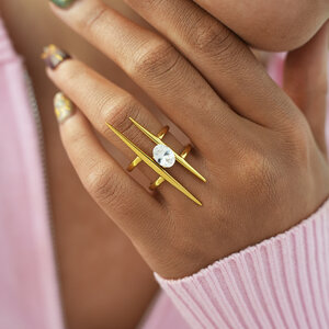 1 Piece Elegant Lines Stainless Steel Waterproof Gold Color Zircon Women's Statement Rings h5 Picture5