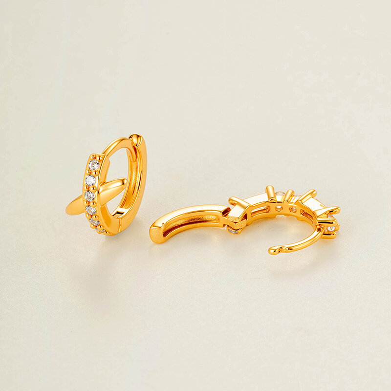1 Piece Star Copper Gold Color Zircon Women's Hoop Earrings Picture4