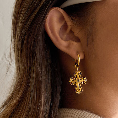 1 Pair Luxurious Cross Stainless Steel Waterproof Gold Color Women's Drop Earrings