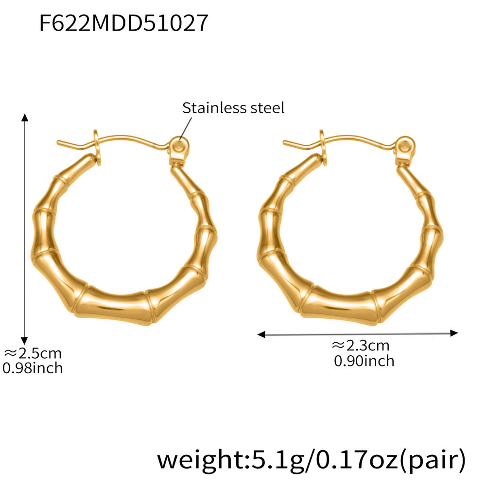 1 Pair Daily Patchwork Stainless Steel Waterproof Gold Color Women's Hoop Earrings h5Picture2
