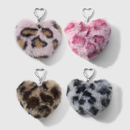 1 Piece Retro Plush Heart Leopard Print Bag Charm