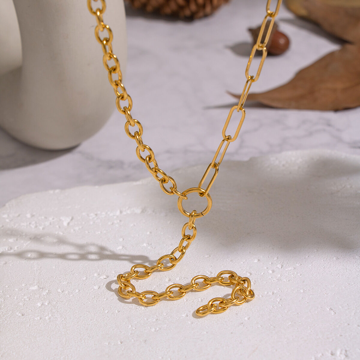 1 Piece Y-shape Chain Stainless Steel Waterproof  Gold Color  Chain Necklace