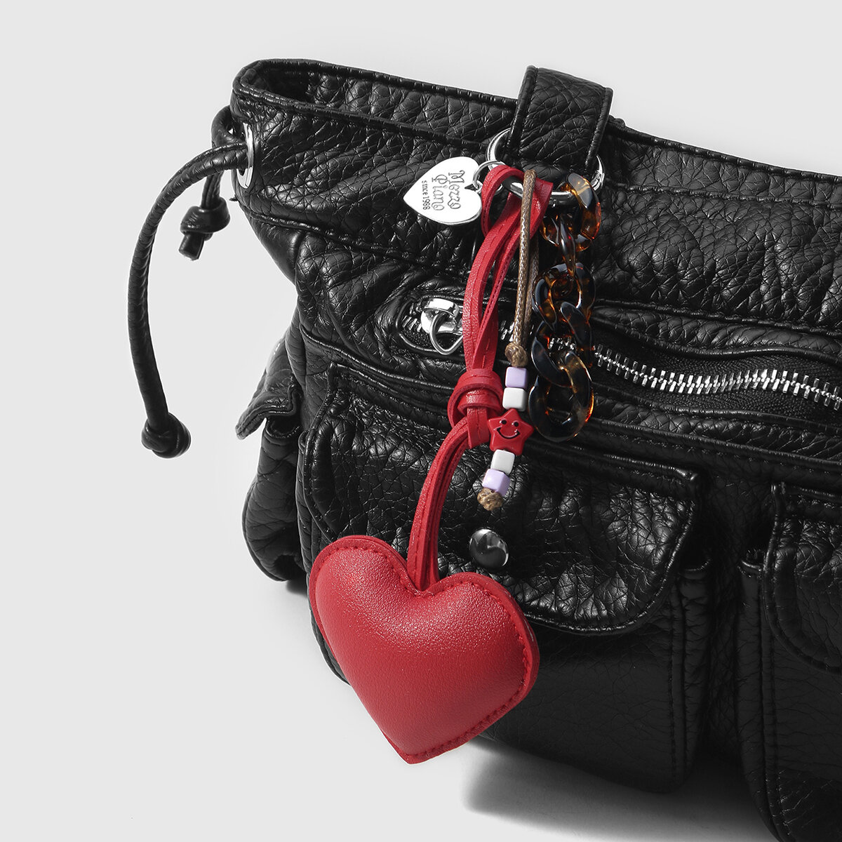 1 Piece Sweet Leather Heart Leopard Chain Bag Charm 2