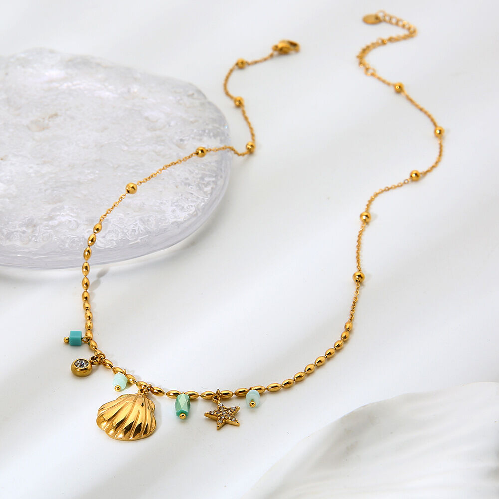 1 Piece  Star Chain Stainless Steel Waterproof   Gold Color  Zircon Women's Pendant Necklaces 2