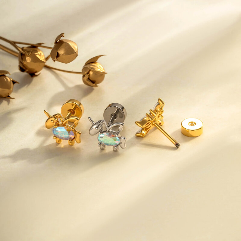 1 Piece Delicate Animals Copper Gold Color Zircon Women's Piercing Earrings Picture4