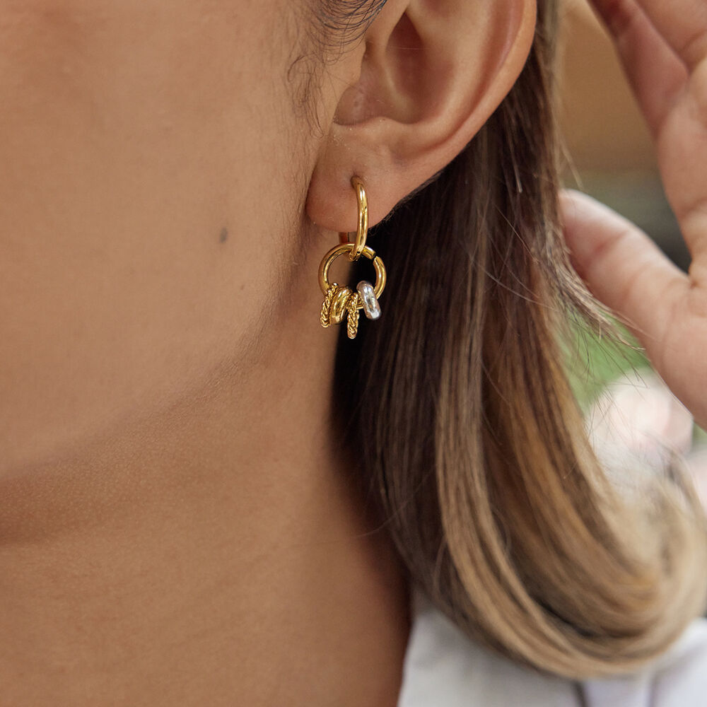 1 par de pendientes colgantes clásicos de acero inoxidable resistentes al agua con diseño circular en colores dorado y plateado combinados para mujer. h5Imagen4