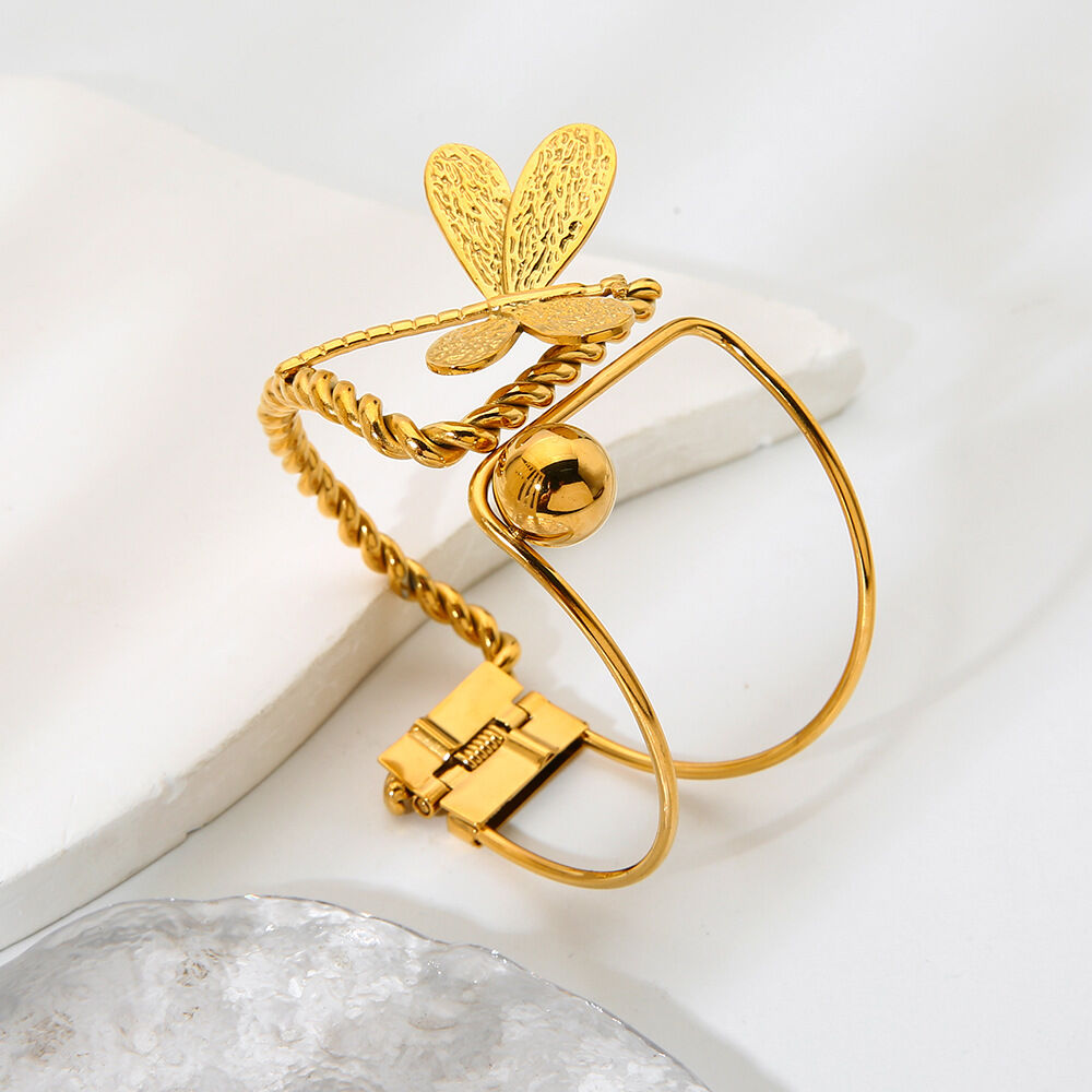 1 brazalete lujoso y elegante de acero inoxidable con forma irregular de libélula, resistente al agua, para mujer. h5 Imagen5