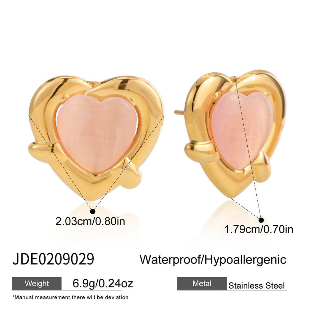 1 Pair Romantic Heart Stainless Steel Waterproof Gold Color Women's Stud Earrings h5Picture2