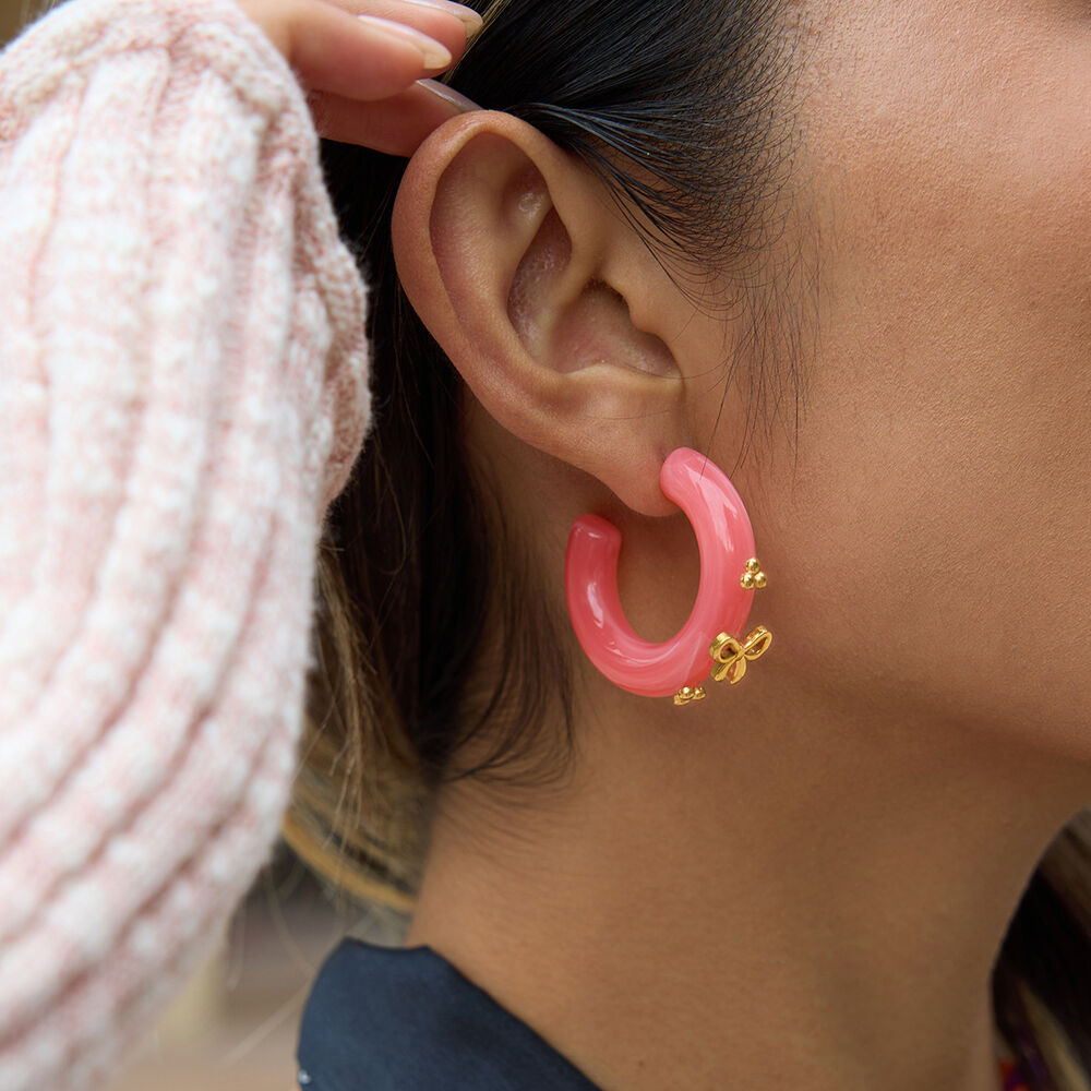 1 Pair Romantic Pink Resin Bow Knot Gold Color Women's Hoop Earrings h5Picture6