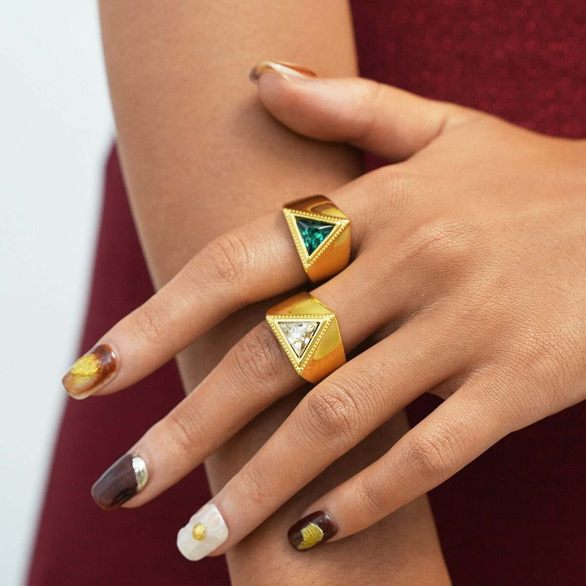 1 Piece Triangle Stainless Steel Waterproof   Gold Color  Zircon Women's Statement Rings 2