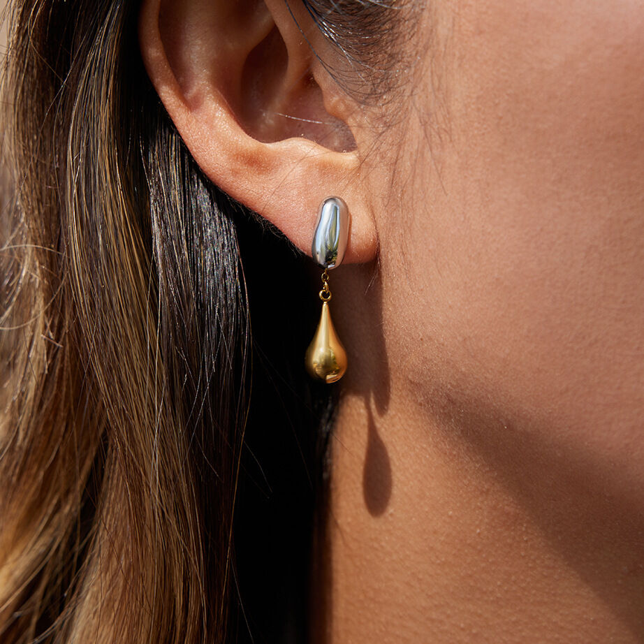 1 paire de boucles d'oreilles pendantes modernes pour femmes, en acier inoxydable étanche, de couleur or et argent. h5 Image3