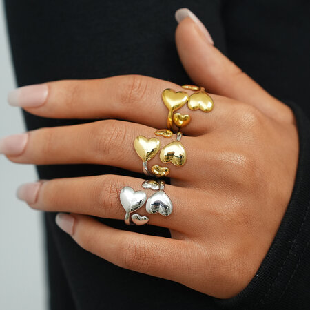 1 Piece Minimalist Heart - line Design Stainless Steel Waterproof Gold Color Statement Rings 2