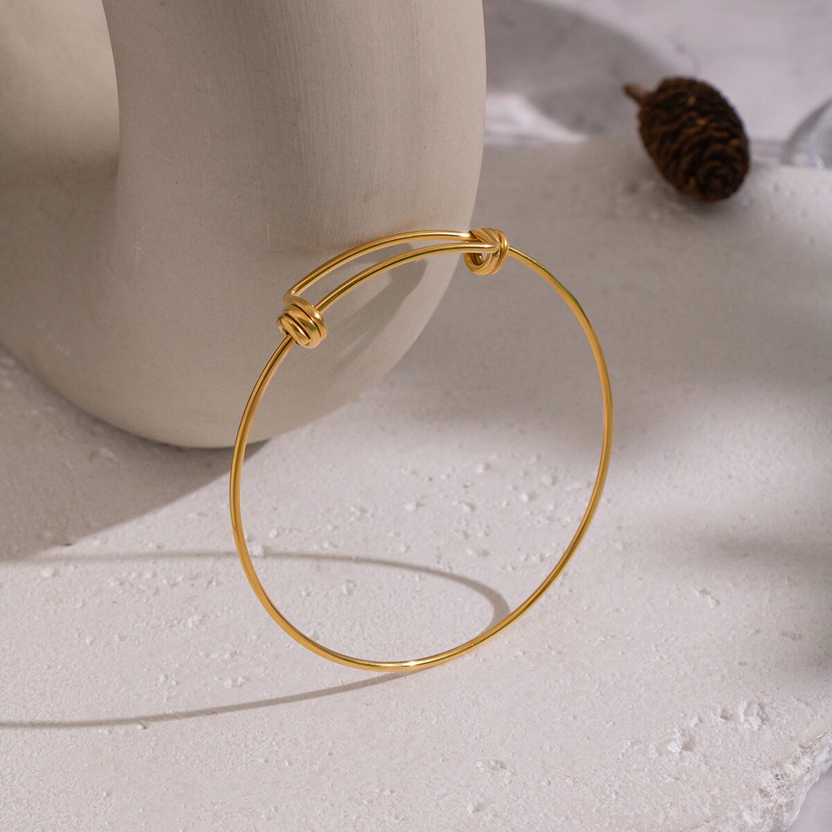 1 Piece Casual Twist Stainless Steel Waterproof Gold Color Bangle h5 Picture3