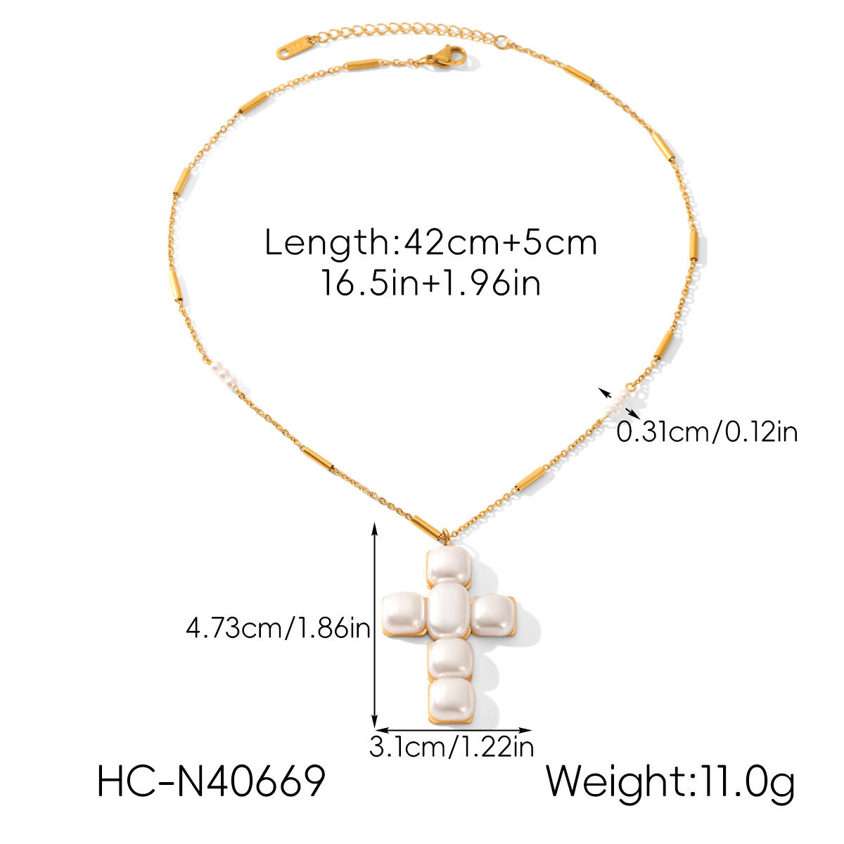 1 Piece Stainless Steel Waterproof Gold Color Cross Pearl Pendant Necklace Picture2