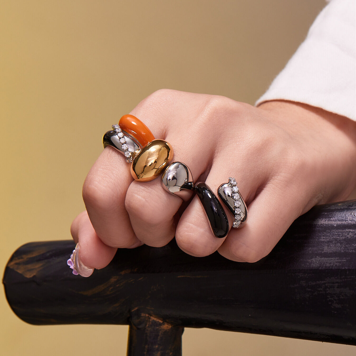 1 Piece Daily Irregular Chunky Shape Titanium Steel Gold Color  Statement Rings Picture4