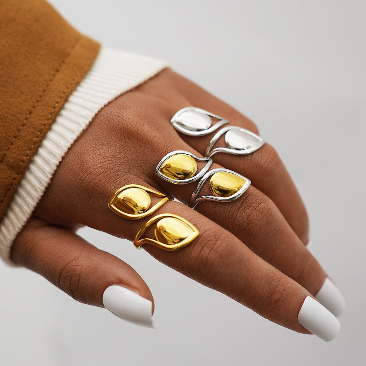 1 Piece Simple  Plant Stainless Steel Waterproof   Gold Color Women's Statement Rings h5 Picture4