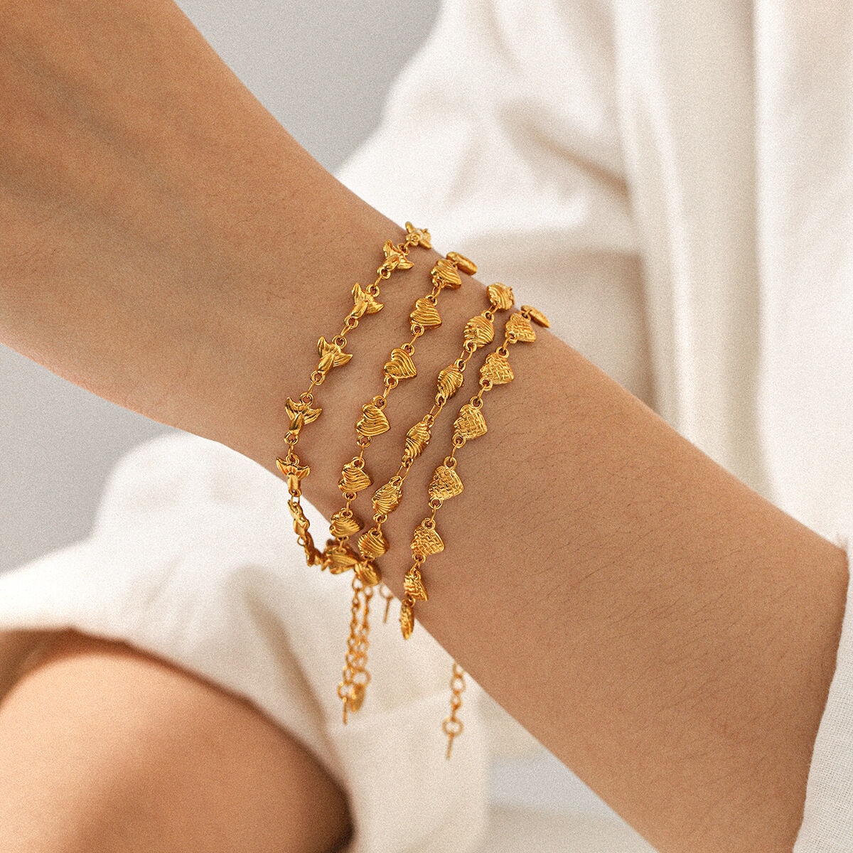1 Piece Heart Stainless Steel Waterproof Gold Color Chain Bracelet 2
