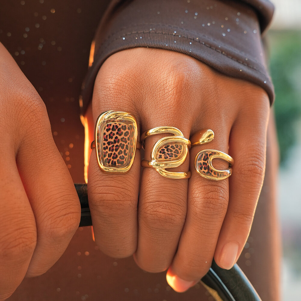 1 Piece Retro Irregular Shape Stainless Steel Waterproof Gold Color Women's Statement Rings h5Picture3