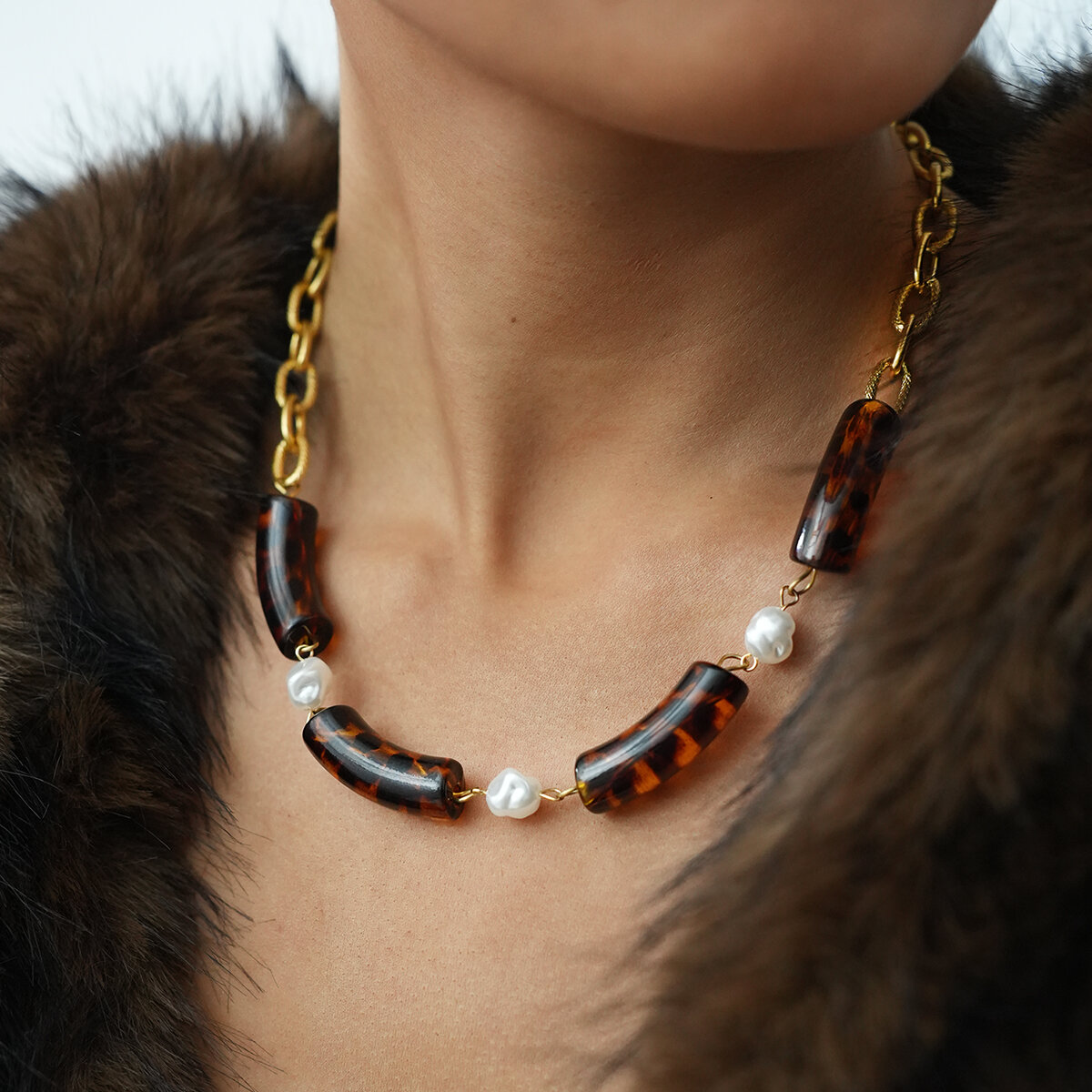 1 Piece Acrylic Leopard - print Beaded Stainless Steel Waterproof Women's Necklace