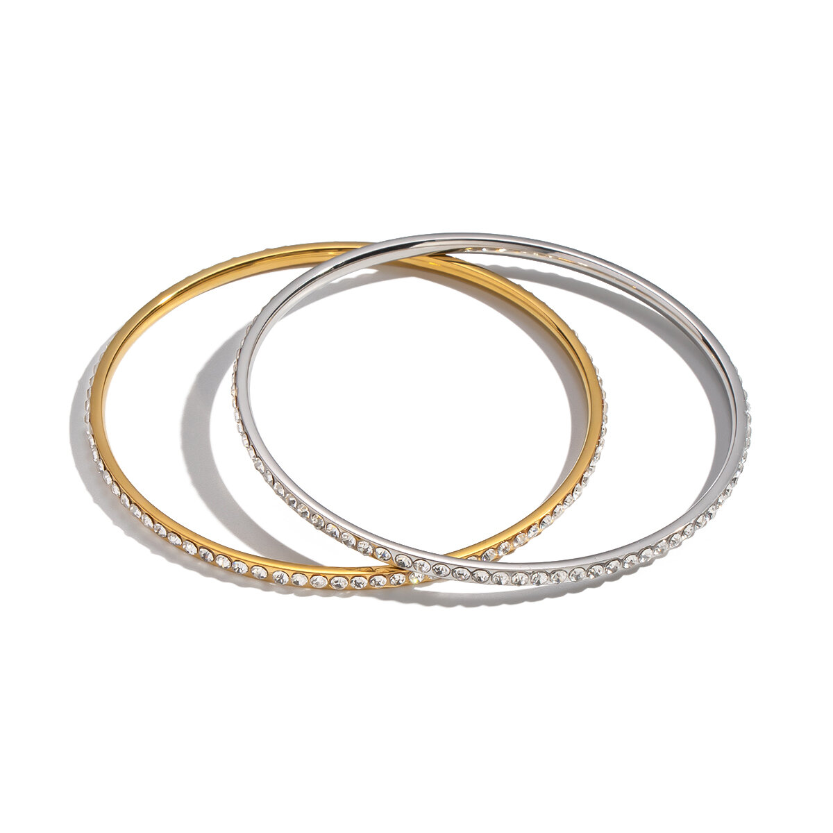 1 Piece Luxurious Elegant Circle Stainless Steel Waterproof Gold Color Zircon Bangle Picture5