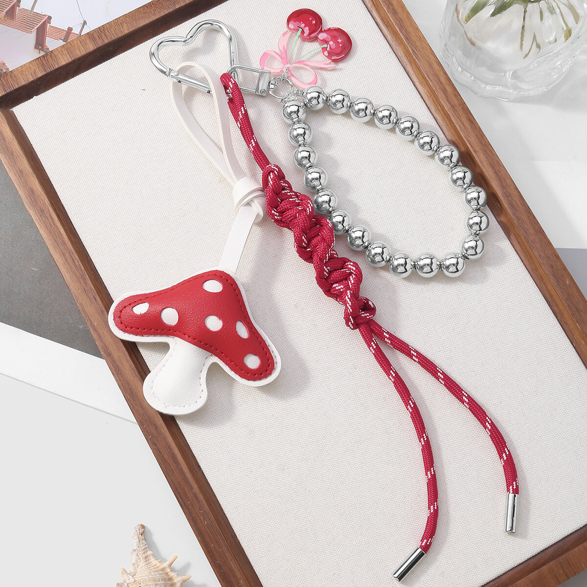 1 Piece Sweet Leather Mushroom & Cherry Bag Charm 2